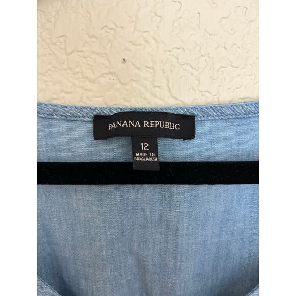 Banana Republic Chambray Blue Cotton Blend Cap Sleeve Button Front Mini Dress 12 - Picture 5 of 12